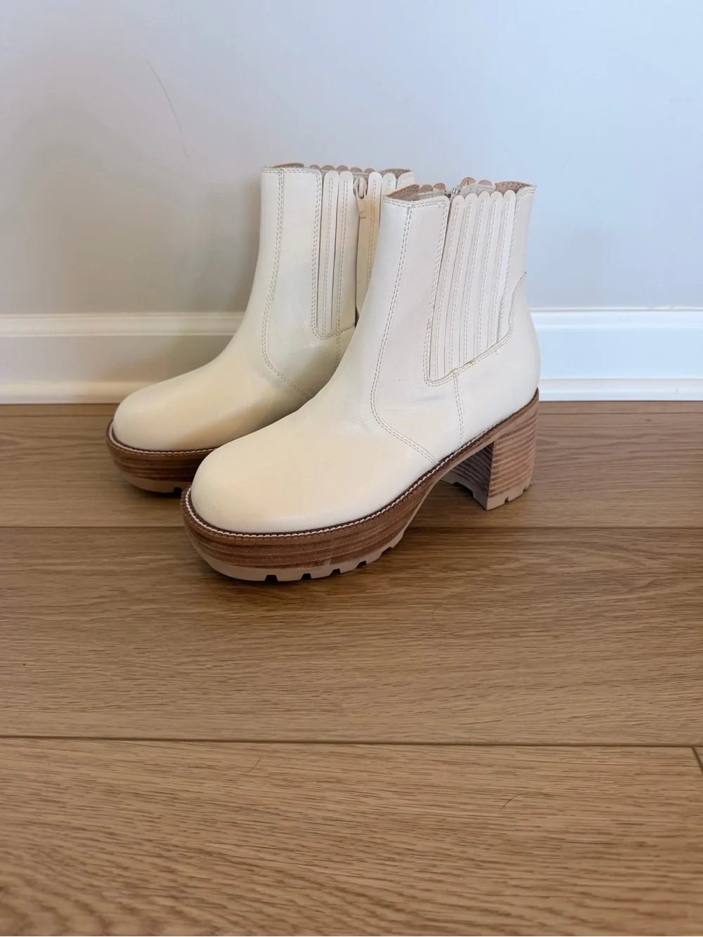 Women's Cream Chelsea-Style Ankle Boot with Block Heel